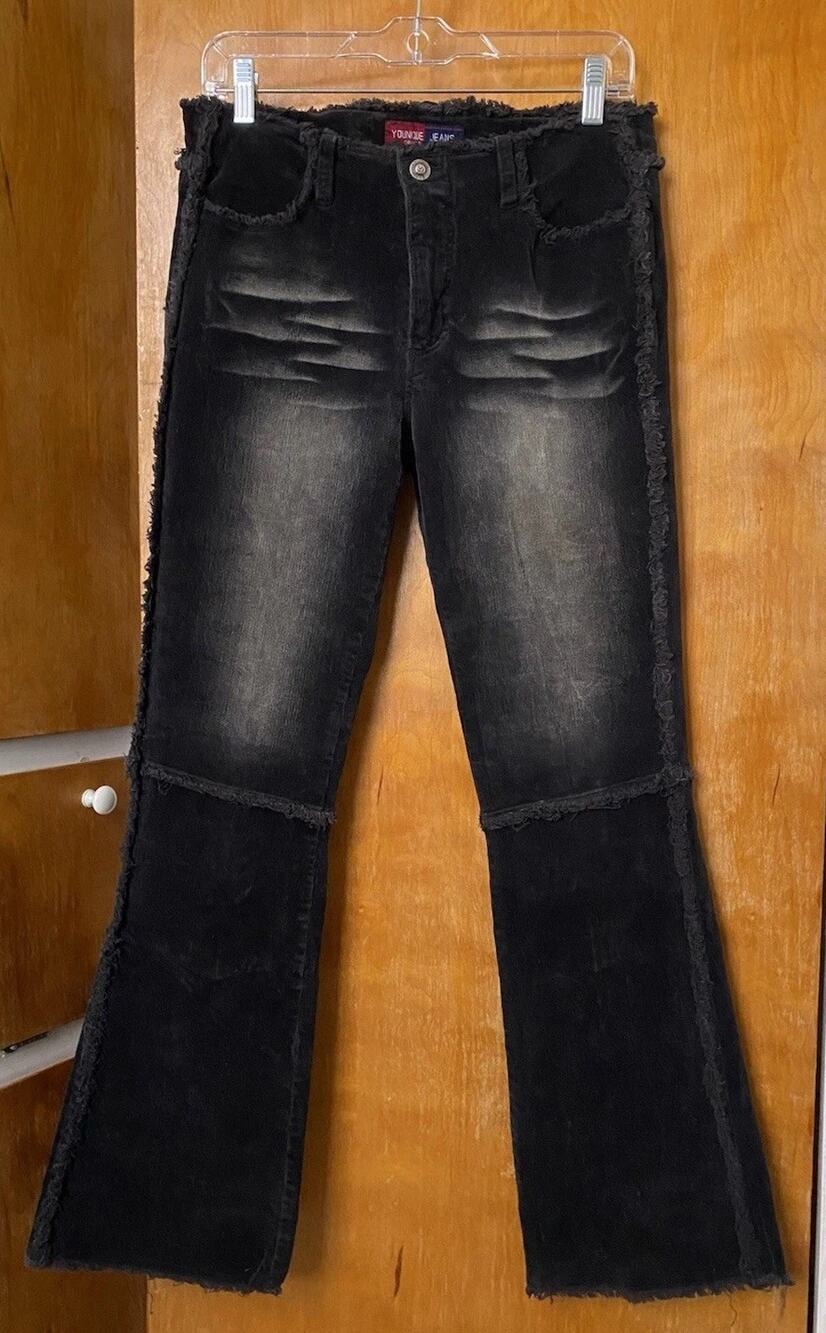Vintage Y2K Faded Low Rise Grunge Corduroy Flare Jeans Distressed Sz 11 Seamed